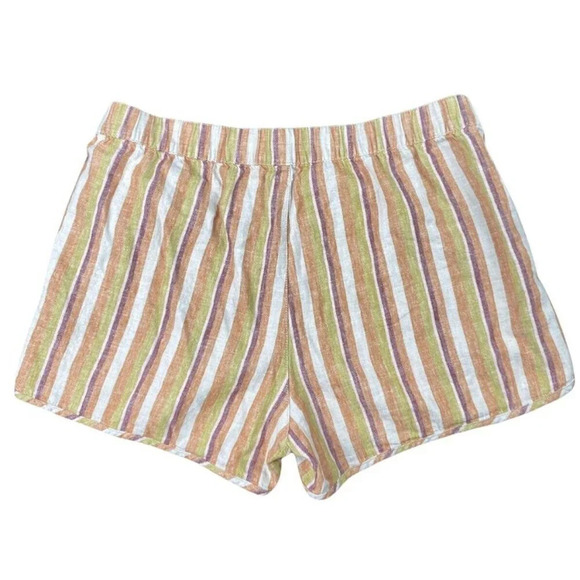 Madewell Linen Blend Multicolor Striped Shorts Elastic Waist Pockets Womens - Picture 2 of 4
